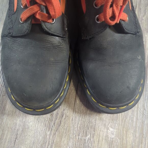 Dr. Martens 1460 Panel Made in England Leather Lace Up Boots Black Orange Mens 6 main image 6